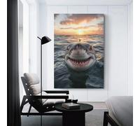 sinyumoney Great White Shark Sunset Affiches Murales Pour Salle De Bain Rustique, Grand Format 20x30inch(50x75cm)