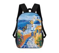 sinyumoney Greek Island Santorini Sacs À Dos Pour Enfants, Cartables, Sacs À Dos Scolaires Imprimés En 3D, Sacs À Dos De Voyage Tendance Pour Enfants (primaire, Collège) 17inch