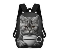 sinyumoney Grey Cat with A Coffee Cup Sacs À Dos Pour Enfants, Sac À Dos Scolaire, Sac À Dos Imprimé En 3D Pour Enfants, Sac À Dos De Voyage, Sac À Livres, Sac D'école Pour Enfants 17inch