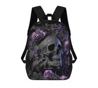 sinyumoney Grey Skull Purple Roses Sac À Dos, Cartable Imprimé En 3D, Sac À Goûter, Sac À Dos De Voyage, Sac À Dos Entre Amis, Sac À Dos Scolaire Pour Filles Et Garçons 17inch