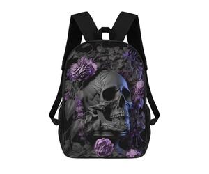 sinyumoney Grey Skull Purple Roses Sac À Dos, Cartable Imprimé En 3D, Sac À Goûter, Sac À Dos De Voyage, Sac À Dos Entre Amis, Sac À Dos Scolaire Pour Filles Et Garçons 17inch