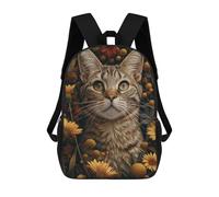 sinyumoney Grey Tabby Cat in Flowers Sacs À Dos Scolaires Pour Enfants, Sac D'école Imprimé En 3D Pour Garçons, Élèves Du Primaire Et Du Collège 17inch
