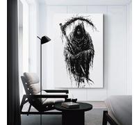 sinyumoney Grim Reaper Black And White Illustration Affiches Murales Pour Salle De Bain, Décoration Mignonne Pour Chambre, Prêtes À Accrocher, Grande Toile Murale Pour Salon 08x12inch(20x30cm)