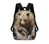 sinyumoney Grizzly Bear Fishing in Dynamic Impasto Style Sac À Dos Imprimé En 3D Pour Garçons, Sac D'école Grande Capacité, Sac De Voyage, Sac À Livres, Sac D'école Pour Garçons, Mochila 17inch