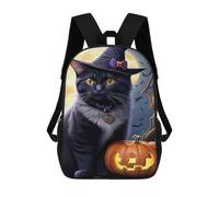 sinyumoney Halloween Black Cat with Jack-o'-Lantern-5 Sacs À Dos, Sac À Dos Enfant, Sac D'école, Sac À Dos De Voyage Imprimé En 3D, Accessoire De Mode, Sac À Dos Imperméable Pour Enfants 17inch