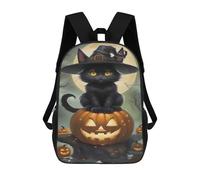 sinyumoney Halloween Black Cat with Jack-o'-Lantern Sacs À Dos Tendance Imprimés En 3D 17inch Sac D'école Décontracté Pour Enfants, Garçons, Élèves Du Primaire Et Du Collège