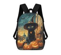 sinyumoney Halloween Black Cat with Pumpkins 17inch Sac À Dos Scolaire Imprimé En 3D Pour Enfants, Style Décontracté Et Tendance, Idéal Pour Les Voyages Et Les Études.