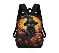 sinyumoney Halloween Black Cat with Pumpkins-4 Sacs À Dos Tendance Imprimés En 3D 17inch Sac D'école Décontracté Pour Enfants, Garçons, Élèves Du Primaire Et Du Collège