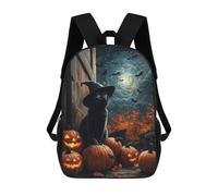 sinyumoney Halloween Black Cat with Pumpkins-7 Sac À Dos Scolaire Pour Enfants, 43 Cm (17 Pouces), Imprimé En 3D, Pour Garçons, Élèves Du Primaire Et Du Collège