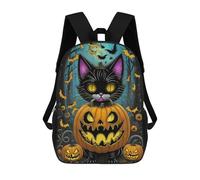 sinyumoney Halloween Black Cat with Pumpkins Sac À Dos Pour Garçons Et Adolescents, Sacs À Dos Pour Filles, Sacs À Dos Pour Tout-petits, Sacs À Livres Pour L'école Primaire Et Le Collège 17inch