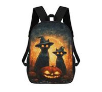 sinyumoney Halloween Black Cats with Jack-o'-Lanterns Sacs À Dos Décontractés Pour Enfants, Sacs D'école Pour Adolescents, Filles Et Garçons, Sacs À Dos Pour Livres 17inch