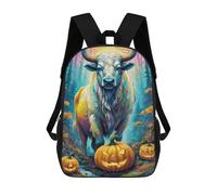 sinyumoney Halloween Bull in Forest -1 Sac À Dos Enfant, Sac D'école, Sac À Dos Imprimé 3D Avec Motif De Dessin Animé, Grande Capacité, Pour Garçons Et Filles 17inch