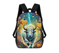 sinyumoney Halloween Bull in Forest Sac À Dos Scolaire Pour Enfants, Sac À Dos De Voyage Décontracté, Grand Sac À Dos Pour Garçons Et Filles 17inch