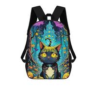 sinyumoney Halloween Cat in Forest Sac À Dos Scolaire Pour Enfants, Grand Sac À Dos 3D, Cadeau Pour Enfants 17inch