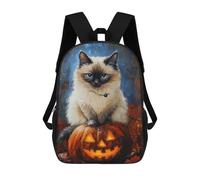 sinyumoney Halloween Cat with Jack-o'-Lantern Sac À Dos Scolaire Imprimé En 3D Pour Enfants, Sac À Dos De Voyage Tendance Et Décontracté Pour Écoliers 17inch