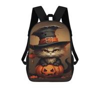 sinyumoney Halloween Cat with Jack-o'-lantern Sac À Dos Scolaire Pour Enfants, 43 Cm (17 Pouces), Imprimé En 3D, Pour Garçons, Élèves Du Primaire Et Du Collège