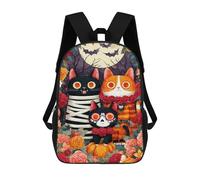 sinyumoney Halloween Cats with Flowers 17inch Sac À Dos Scolaire Imprimé En 3D Pour Enfants, Style Décontracté Et Tendance, Idéal Pour Les Voyages Et Les Études.
