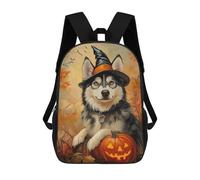 sinyumoney Halloween Dog with Jack-o'-Lantern-3 17inch Sac À Dos Scolaire Imprimé En 3D Pour Enfants, Style Décontracté Et Tendance, Idéal Pour Les Voyages Et Les Études.