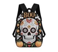 sinyumoney Halloween Embroidery Skull with Pumpkins And Ghosts Sac À Dos Scolaire Pour Enfants Imprimé En 3D, Idéal Pour Les Voyages Et Les Lectures, Pour Les Garçons Et Les Élèves Du Primaire 17inch