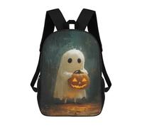 sinyumoney Halloween Ghost with Jack-o'-Lantern Sac À Dos Décontracté Pour La Journée, Idéal Pour L'école, Le Travail Et Les Voyages, Pour Hommes, Femmes Et Adolescents 17inch