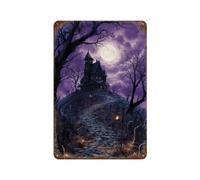 sinyumoney Halloween Haunted House Scene -2 Plaque Décorative En Aluminium Pour La Maison, La Ferme, Le Café, Le Bureau, Le Magasin Et Le Jardin11.8 x7.9