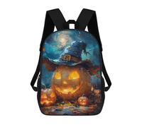 sinyumoney Halloween Jack-o-Lantern with Hat Sacs À Dos Pour Enfants, Sac D'école Imprimé En 3D, Cartable Pour Enfants, Sac De Voyage, Sac À Dos Garçon Fille, Sac D'école Pour Enfants 17inch