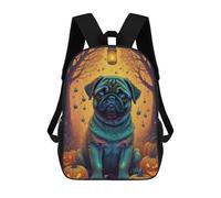 sinyumoney Halloween Pug with Lantern Sac À Dos Scolaire Pour Enfants 17 Pouces, Sac À Dos Décontracté Pour Les Voyages, Grand Sac À Dos De Jour Pour Garçons Et Filles 17inch