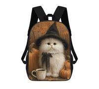 sinyumoney Halloween White Witch Cat with Pumpkins Sacs À Dos Scolaires Pour Enfants, Sac D'école Imprimé En 3D Pour Garçons, Élèves Du Primaire Et Du Collège 17inch