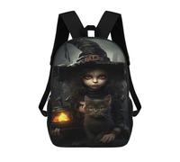 sinyumoney Halloween Witch And Cat Sacs À Dos 17 Pouces Pour Enfants, Sacs D'école Imprimés En 3D Pour Élèves Du Primaire Et Du Collège, Garçons Et Filles