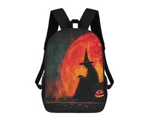 sinyumoney Halloween Witch with Jack-o'-lantern Sacs À Dos Tendance Imprimés En 3D 17inch Sac D'école Décontracté Pour Enfants, Garçons, Élèves Du Primaire Et Du Collège