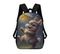 sinyumoney Happy Bunny with Leaf Umbrella Sac À Dos Scolaire Pour Enfants, 43 Cm (17 Pouces), Imprimé En 3D, Pour Garçons, Élèves Du Primaire Et Du Collège