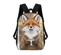 sinyumoney Happy Fox with Coffee Sac À Dos Scolaire Imprimé En 3D, Sac À Dos Décontracté Pour Enfants, Sac D'école Imprimé En 3D Pour Garçons, Primaire Et Collège 17inch