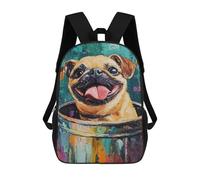 sinyumoney Happy Pug in Bucket Painting Sac À Dos Scolaire Pour Enfants, Imprimé En 3D, Tendance Et Décontracté, Pour Garçons, Élèves Du Primaire Et Du Collège 17inch