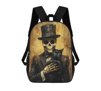 sinyumoney Haunting Skeleton with Black Cat Art Print Sacs À Dos, Sac À Dos Enfant, Sac D'école, Sac À Dos De Voyage Imprimé En 3D, Accessoire De Mode, Sac À Dos Imperméable Pour Enfants 17inch