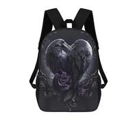 sinyumoney Heart-Shaped Raven Pair Sac À Dos Pour Garçons Et Adolescents, Sacs À Dos Pour Filles, Sacs À Dos Pour Tout-petits, Sacs À Livres Pour L'école Primaire Et Le Collège 17inch