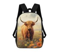sinyumoney Highland Cow in Flower Field-2 Sacs À Dos Tendance Imprimés En 3D 17inch Sac D'école Décontracté Pour Enfants, Garçons, Élèves Du Primaire Et Du Collège