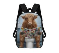 sinyumoney Highland Cow Reading Comics on Toilet Sac À Dos Enfant Fille 3D, Sac D'école, Sac À Dos Pour Tout-petits, Sac À Dos Décontracté, Sac À Livres Tendance 17inch