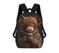 sinyumoney Highland Cow with Hot Coffee Sac À Dos Scolaire Imprimé En 3D Pour Garçons Et Filles, Sac À Dos Pour Ordinateur Portable Pour Enfants/étudiants/adultes 17inch