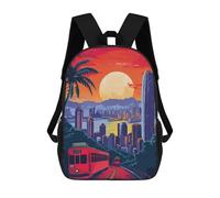 sinyumoney Hong Kong Skyline Tram Sac À Dos Scolaire Imprimé En 3D Pour Enfants, Sac À Dos Garçon/fille, Sac De Voyage Pour Enfants 17inch