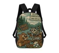 sinyumoney Illegal Lumberjacking Cartoon with Beaver And Raccoon Sac À Dos Scolaire Pour Enfants, Imprimé En 3D, Sac À Dos Tendance Pour Garçons, Élèves Du Primaire Et Du Collège 17inch