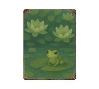 sinyumoney Illustration d'une grenouille sur un nénuphar, plaque murale en métal style vintage, décoration murale pour garage, pub, club, café, bar ou maison, affiche rétro 40 x 30 cm