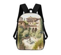 sinyumoney Impression 3D Alhambra Garden Watercolor Sacs À Dos Scolaires Pour Enfants, Cartables Pour Garçons, Grand Sac À Dos De Voyage, Sacs À Dos De Jour 17inch