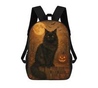 sinyumoney Impression 3D Black Cat And Pumpkin Halloween Night Sacs À Dos Scolaires Pour Enfants, Cartables Pour Garçons, Grand Sac À Dos De Voyage, Sacs À Dos De Jour 17inch