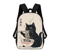 sinyumoney Impression 3D Black Cat Eating Ramen Noodles Sacs À Dos Scolaires Pour Enfants De 17 Pouces, Sacs À Livres Pour Garçons, Grand Sac À Dos De Voyage, Sacs À Dos De Jour