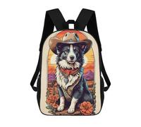sinyumoney Impression 3D Border Collie Cowboy Sacs À Dos Scolaires Pour Enfants, Cartables Pour Garçons, Grand Sac À Dos De Voyage, Sacs À Dos De Jour 17inch