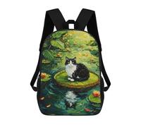 sinyumoney Impression 3D Cat on Lily Pad Painting Sacs À Dos Scolaires Pour Enfants, Cartables Pour Garçons, Grand Sac À Dos De Voyage, Sacs À Dos De Jour 17inch