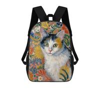 sinyumoney Impression 3D Colorful Floral Cat Painting Sacs À Dos Scolaires Pour Enfants De 17 Pouces, Sacs À Livres Pour Garçons, Grand Sac À Dos De Voyage, Sacs À Dos De Jour