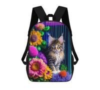 sinyumoney Impression 3D Colorful Flowers with Cute Kitten Sacs À Dos Scolaires Pour Enfants De 17 Pouces, Sacs À Livres Pour Garçons, Grand Sac À Dos De Voyage, Sacs À Dos De Jour
