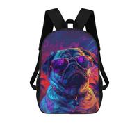 sinyumoney Impression 3D Colorful Pug with Sunglasses Sacs À Dos Scolaires Pour Enfants De 17 Pouces, Sacs À Livres Pour Garçons, Grand Sac À Dos De Voyage, Sacs À Dos De Jour