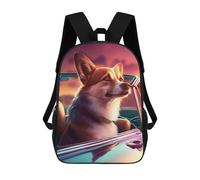 sinyumoney Impression 3D Corgi Sunset Lowrider Car Sacs À Dos Scolaires Pour Enfants, Cartables Pour Garçons, Grand Sac À Dos De Voyage, Sacs À Dos De Jour 17inch